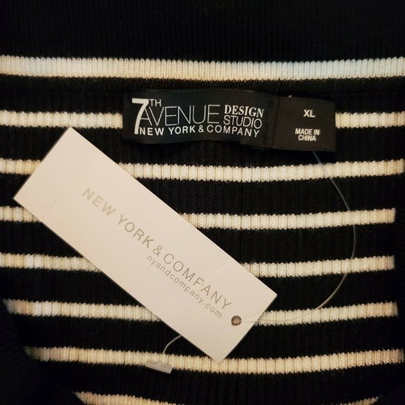 New York and Co Womens Sweater Sz XL Black White Off-Shoulder Neck 7th Avenue LS - Picture 8 of 12
